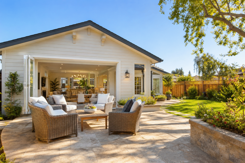 Well-kept residential property with finished pest control work and clear open sky
